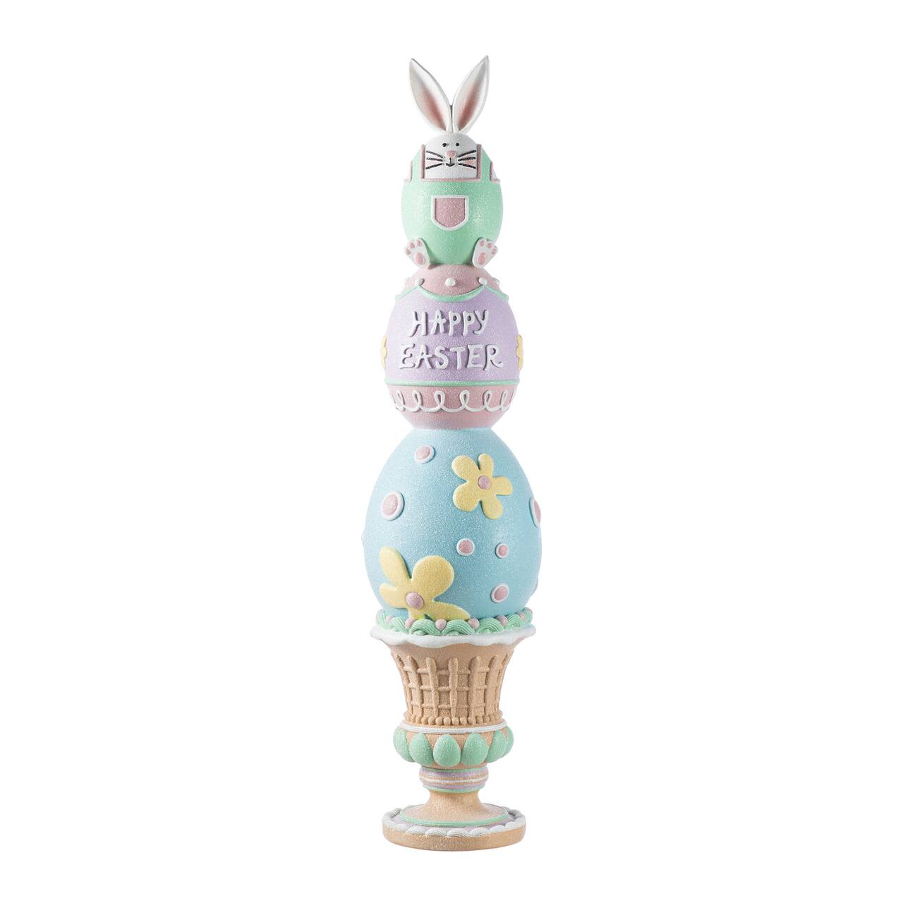 Glitzhome® 30.5" Easter Resin Macaron Stacked Egg & Bunny Porch Decor